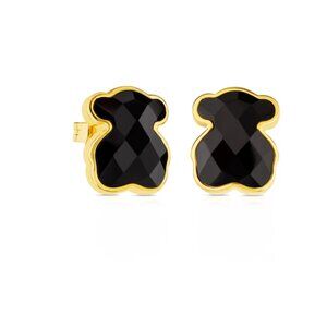 Tous Vermeil Over Silver Bear Color Stud Earrings with Faceted Onyx 15mm